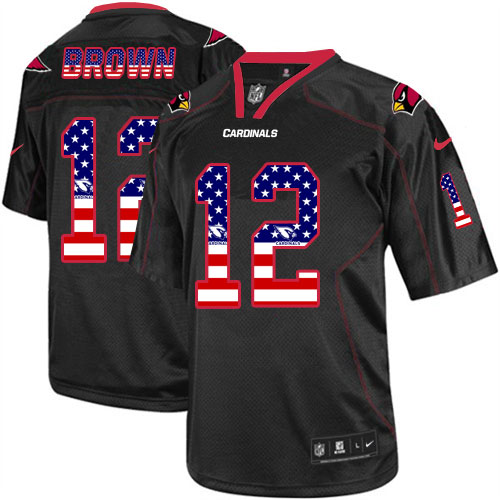 Men's Limited John Brown Nike Jersey Black - #12 USA Flag Fashion NFL Arizona Cardinals